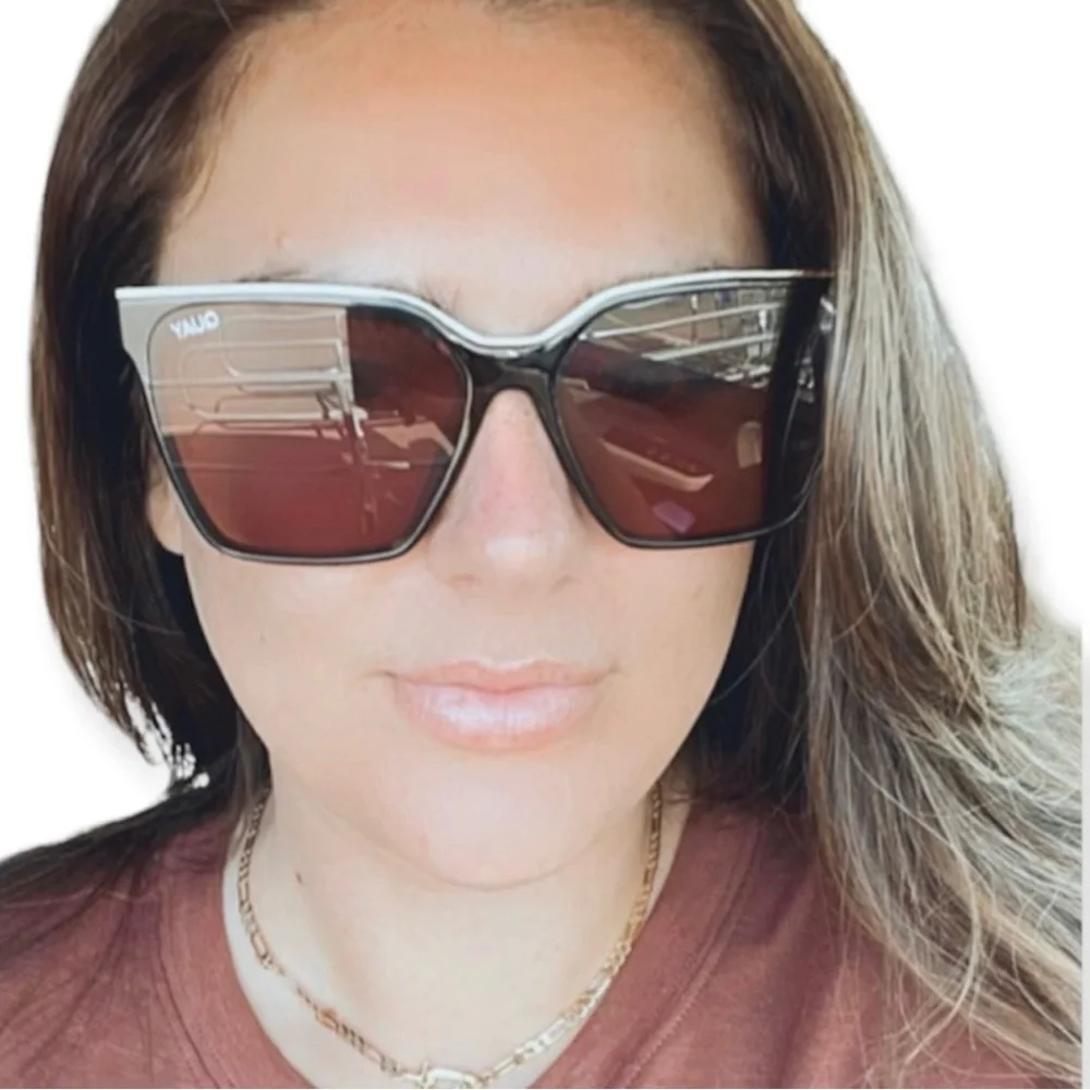 QUAY Level Up Sunglasses Dappled Green Tortoise Frame Brown Lens Oversized NWT